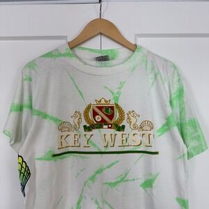 Mens Sport Attack Key West Tie Dye T-Shirt Large White Green Vintage 90s Florida